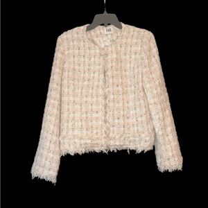Vintage Gold Cream & Pink Tweed Fringe Blazer
